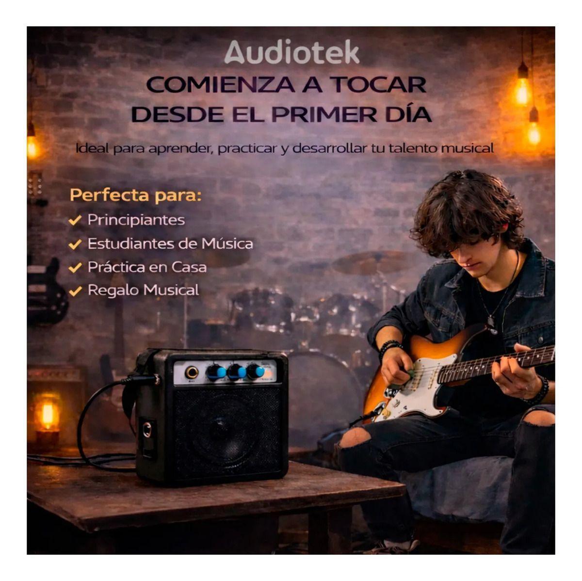 Guitarra Electrica Audiotek Con Amplificador Color Cafe-5