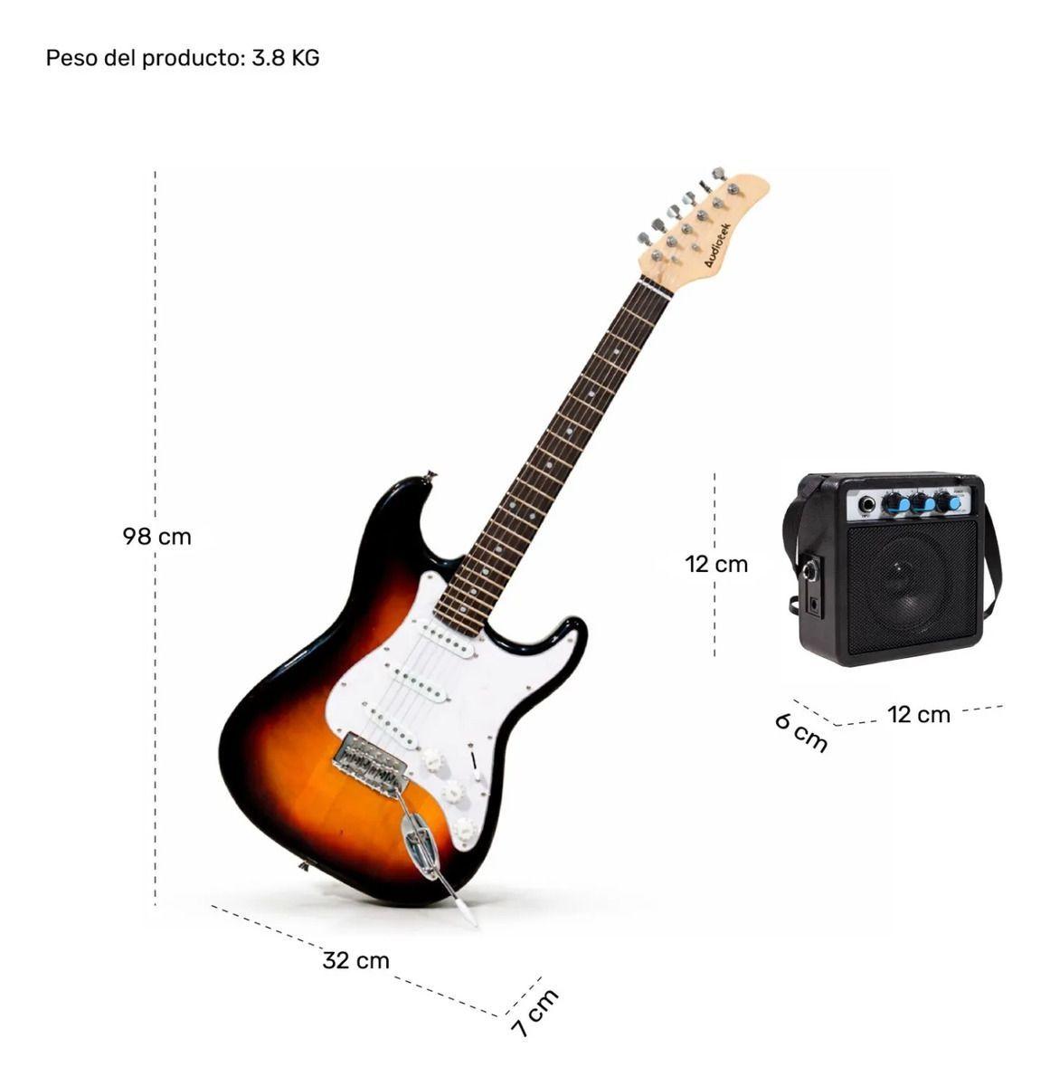 Guitarra Electrica Audiotek Con Amplificador Color Cafe-7