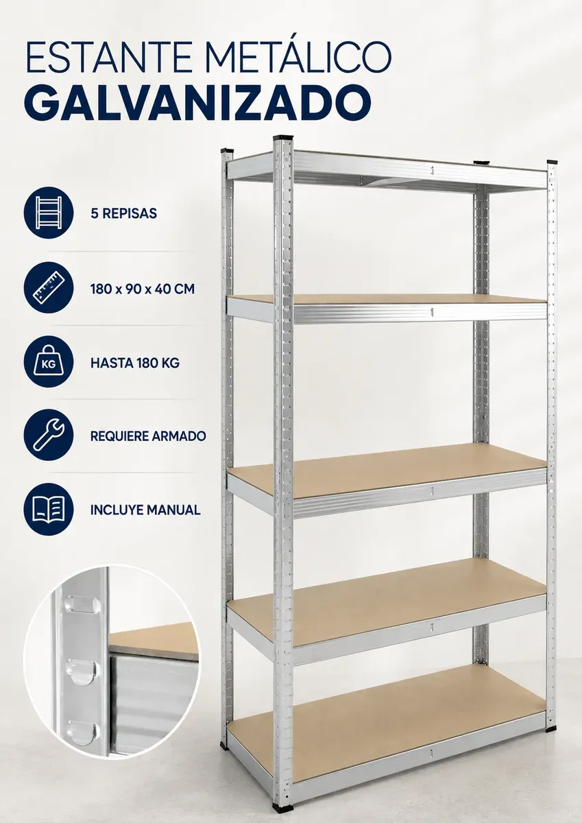 Estante Metalico Anaquel 5 Niveles Repisa Rack 180x39x89 Cm-2