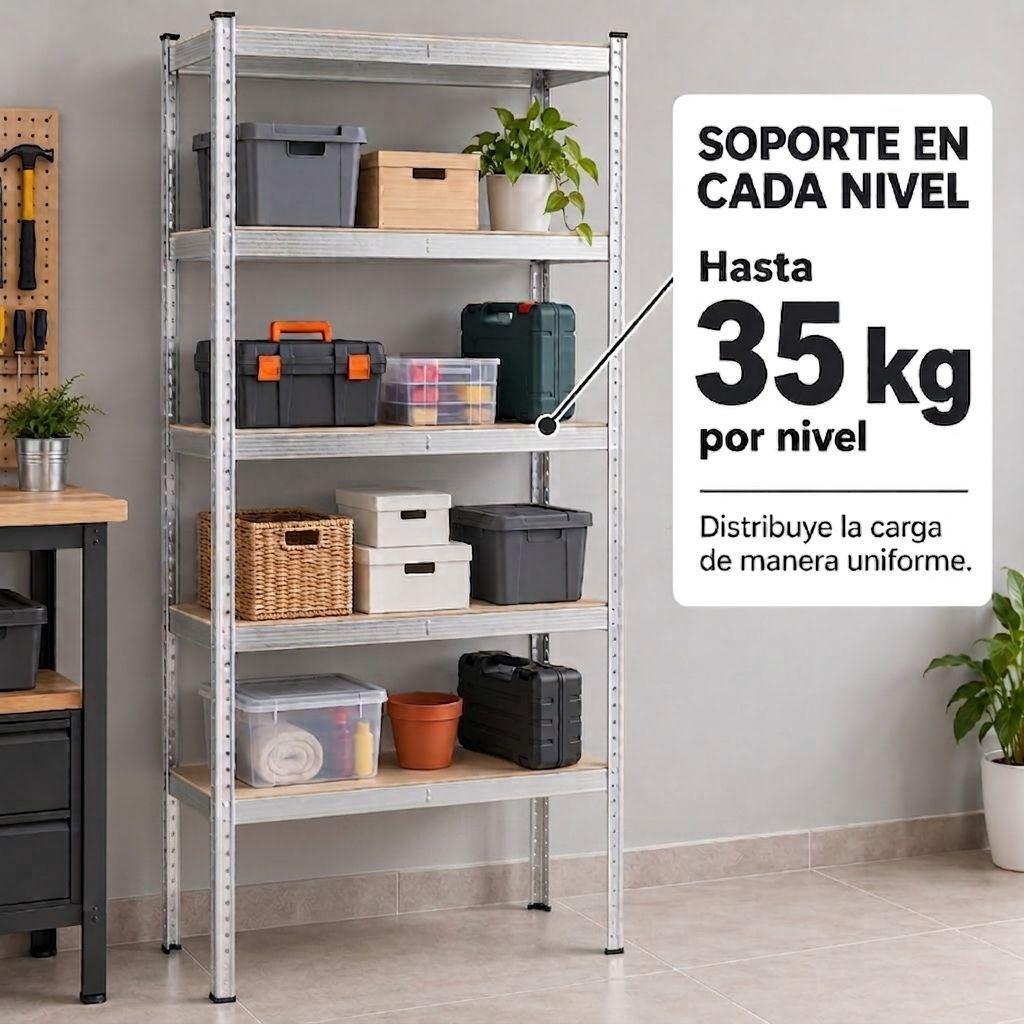 Estante Metalico 180x90Cm 5 Niveles 35KG Nivel Hogar Oficina-2