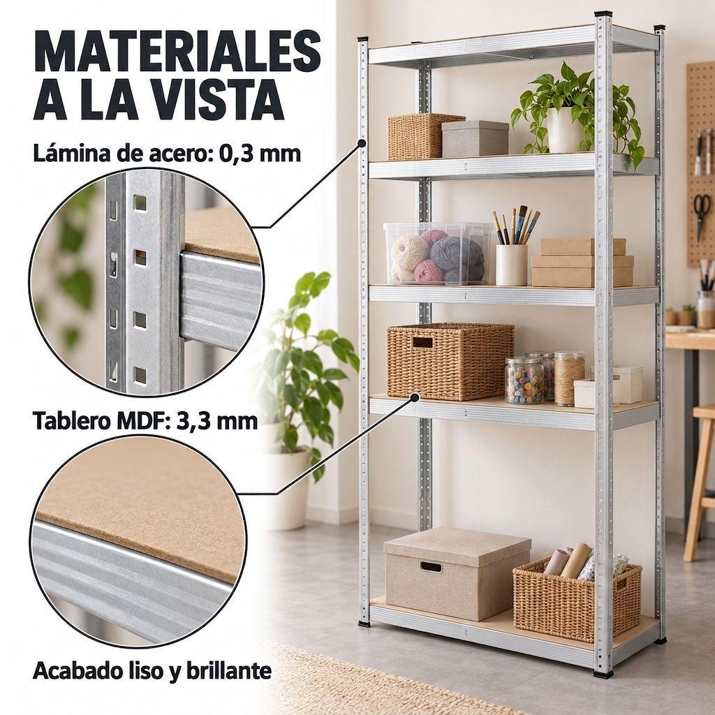 Estante Metalico 180x90Cm 5 Niveles 35KG Nivel Hogar Oficina-3