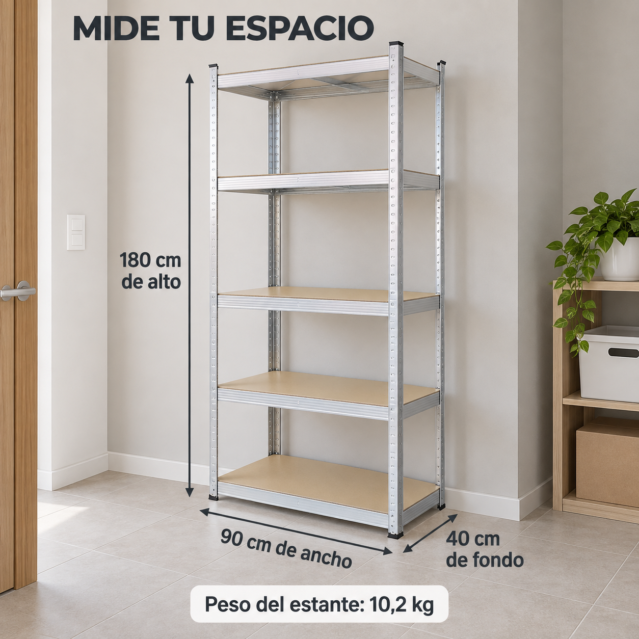 Estante Metalico 180x90Cm 5 Niveles 35KG Nivel Hogar Oficina-4