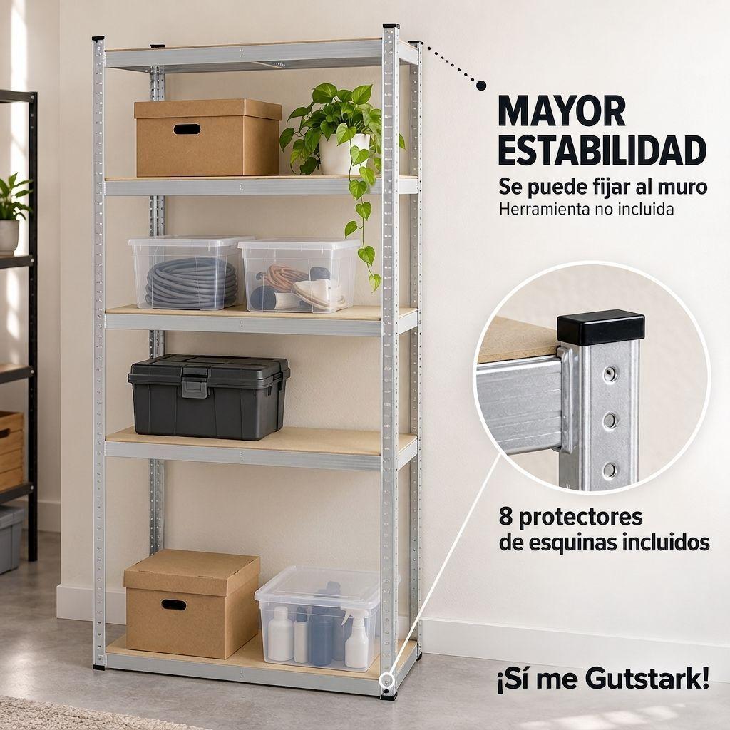 Estante Metalico 180x90Cm 5 Niveles 35KG Nivel Hogar Oficina-5