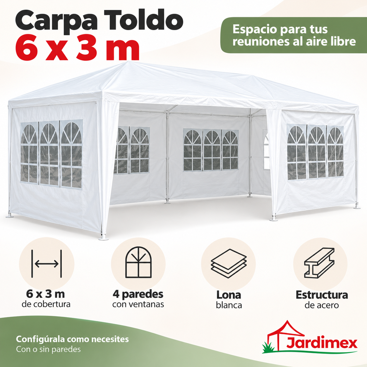 Toldo Plegable 3x6 Jardimex Para Eventos Blanco Con Paredes-1