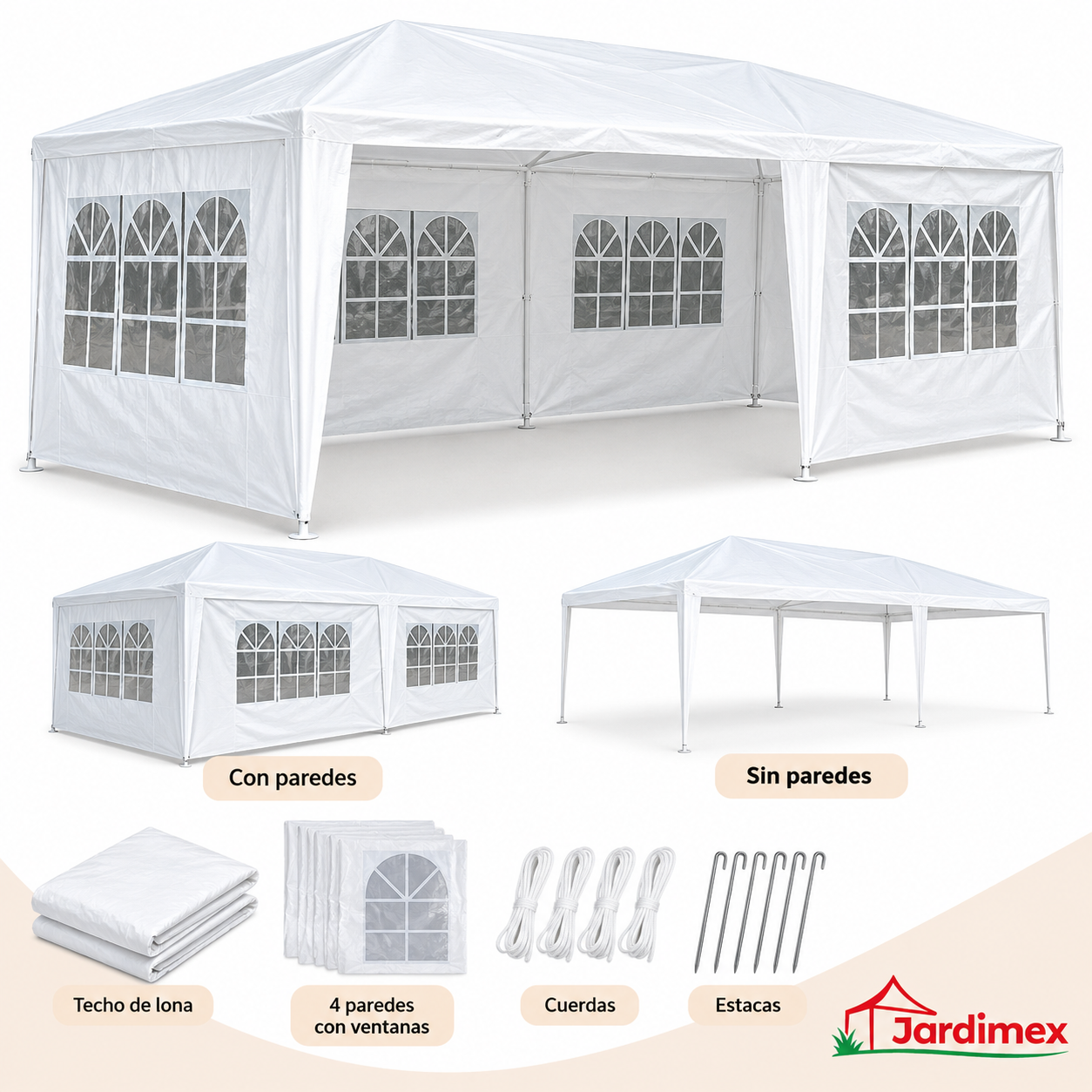 Toldo Plegable 3x6 Jardimex Para Eventos Blanco Con Paredes-3