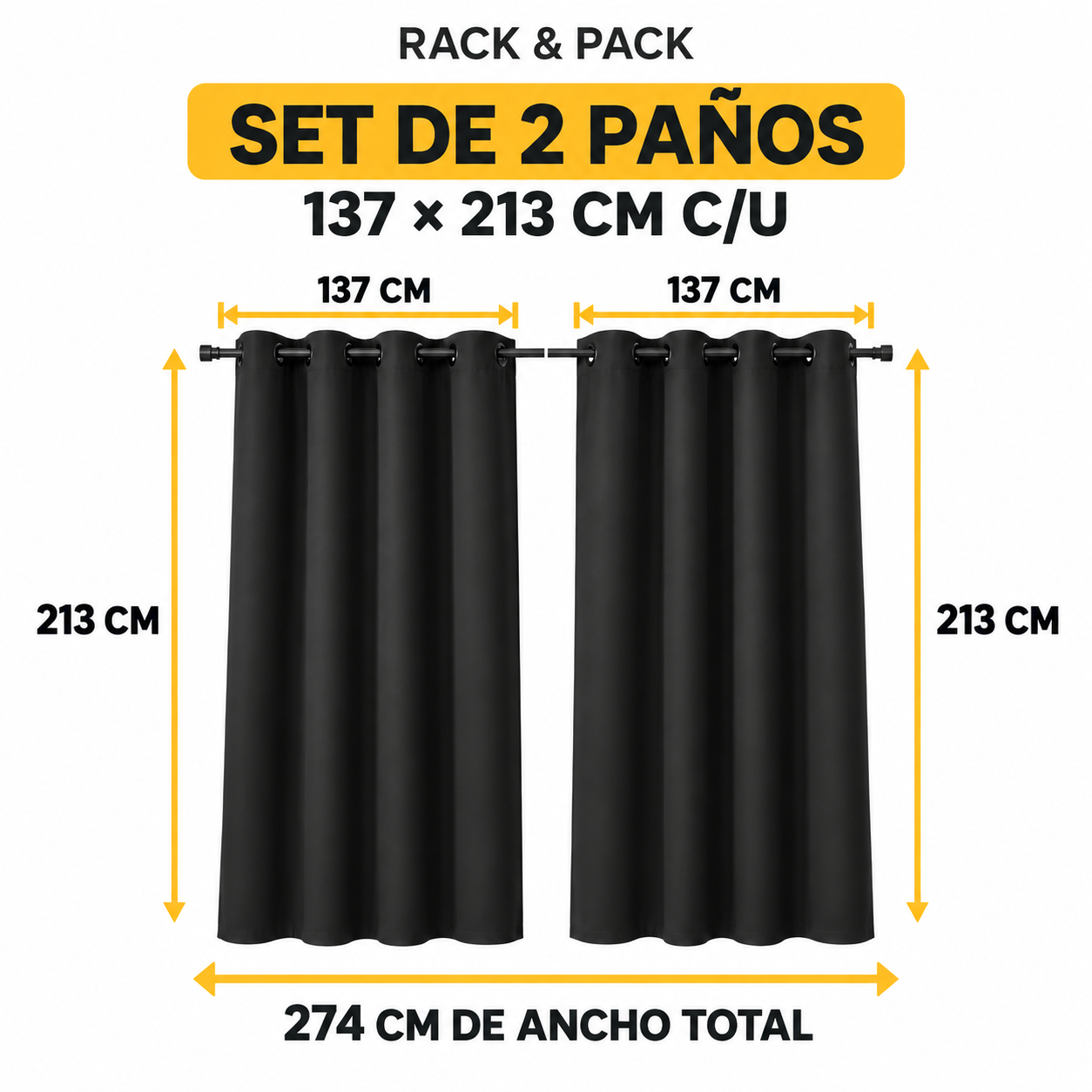 Cortinas Blackout Negras Rack Pack 2 Pa os 137x213 cm-3