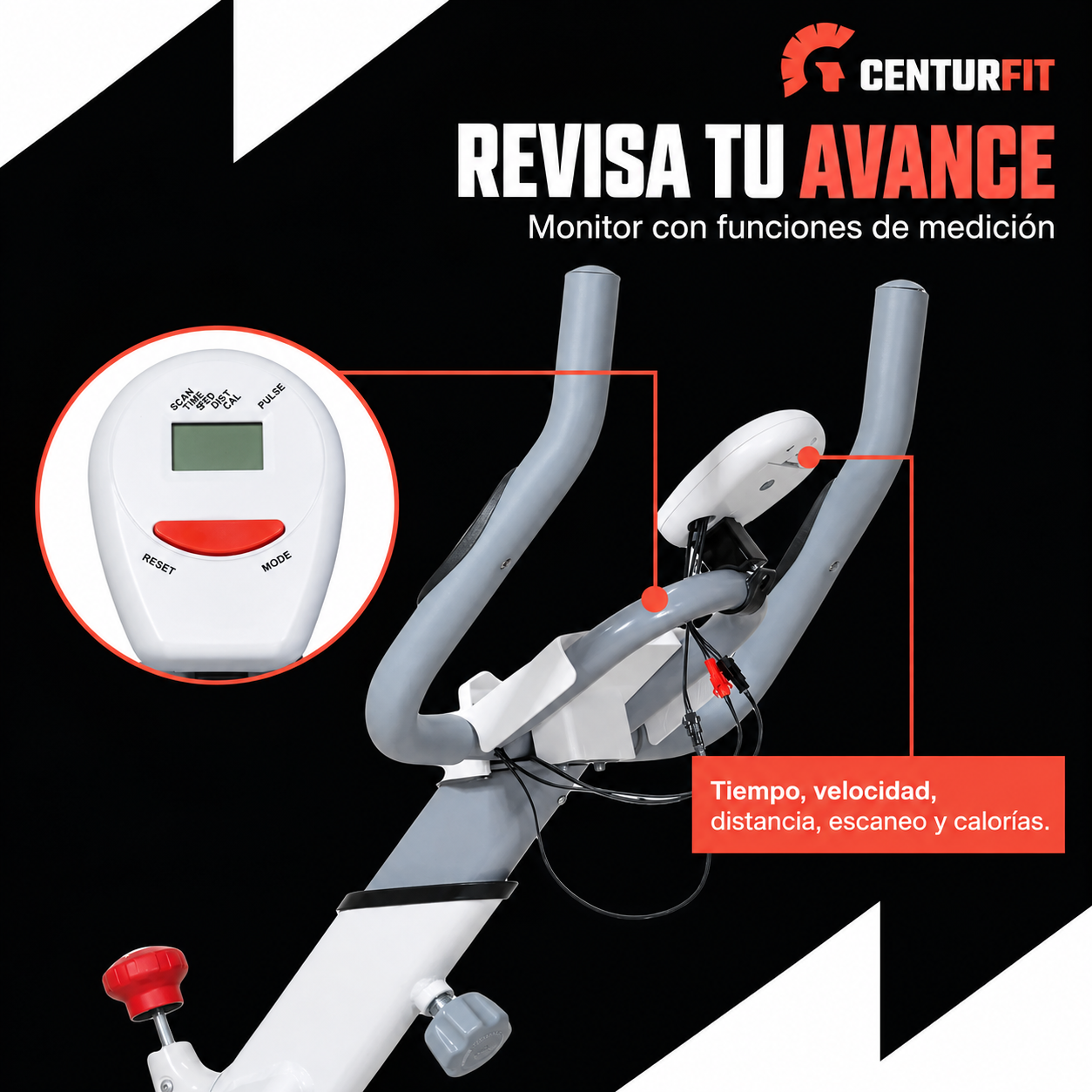 Bicicleta Spinning Centurfit 8 Kg Blanca Soporta 150 Kg Pantalla Con Pulso-2