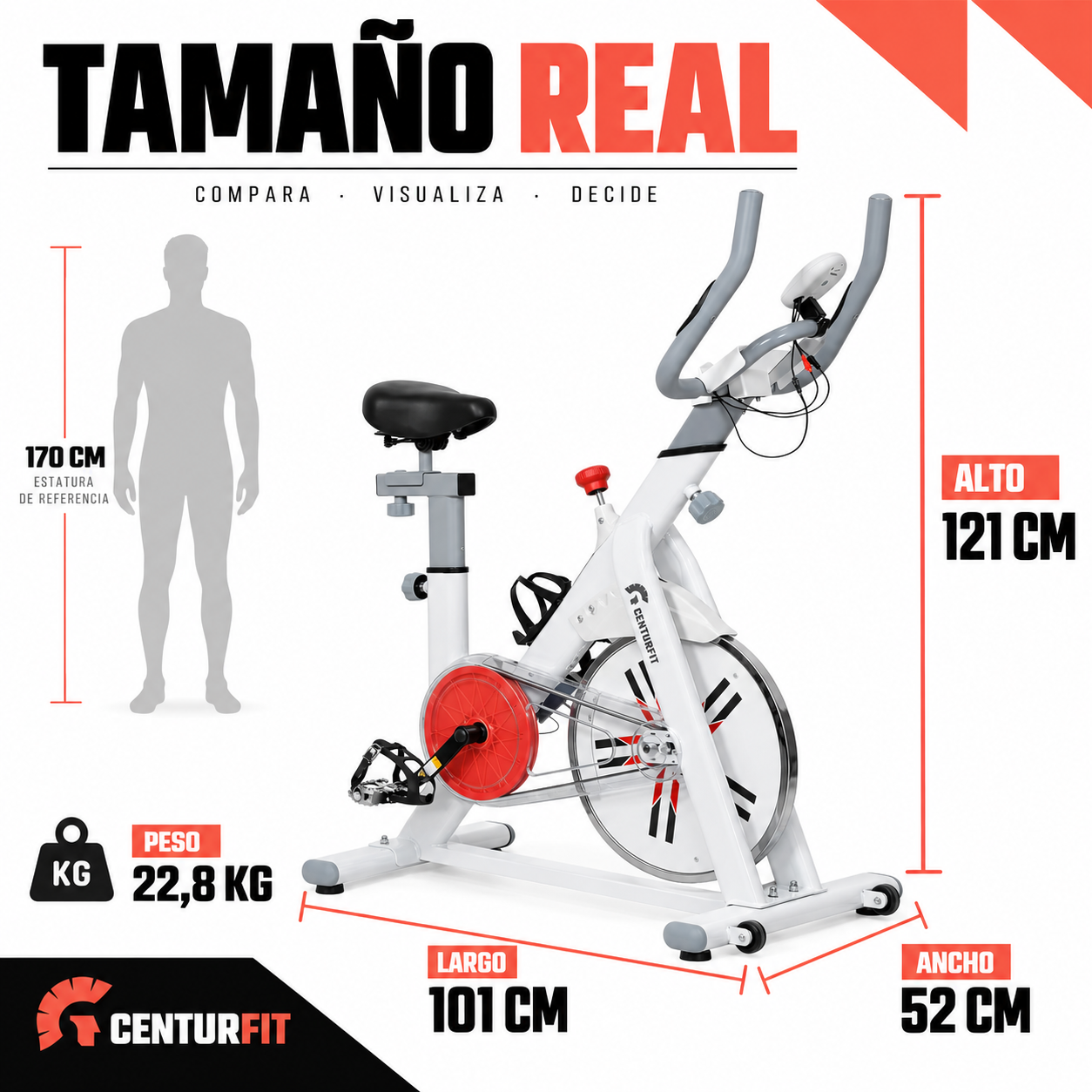 Bicicleta Spinning Centurfit 8 Kg Blanca Soporta 150 Kg Pantalla Con Pulso-3