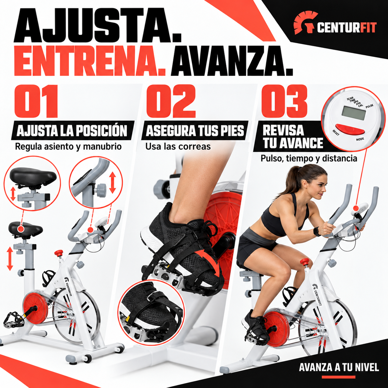 Bicicleta Spinning Centurfit 8 Kg Blanca Soporta 150 Kg Pantalla Con Pulso-4