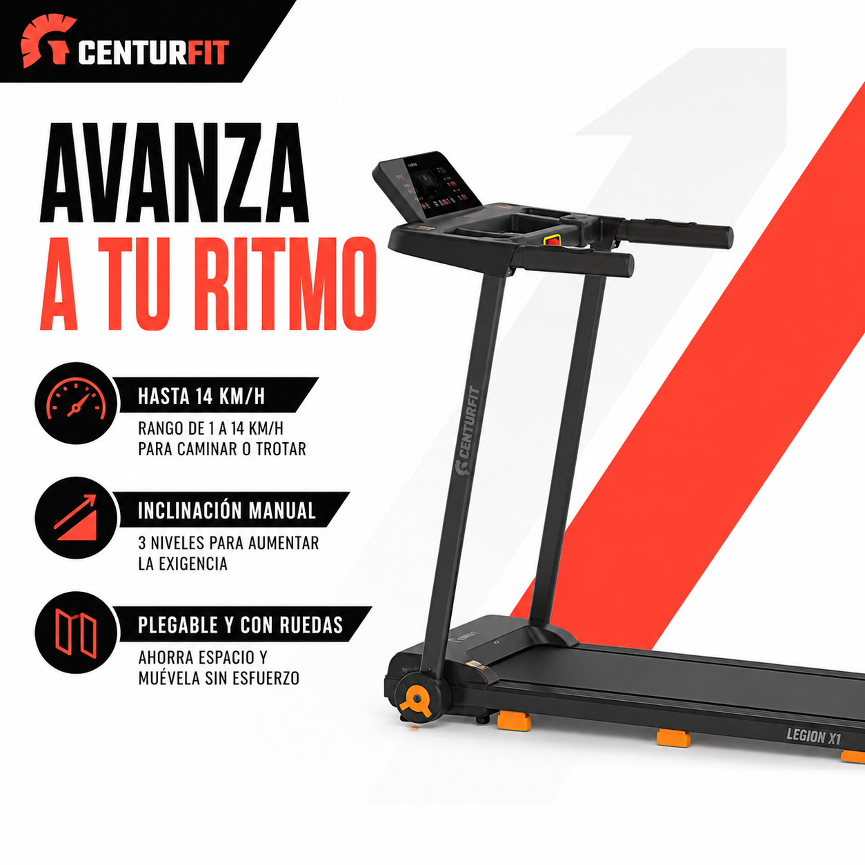 Trotadora El ctrica Centurfit 1 75 HP 14km h Plegable Con Inclinaci n Bluetooth-2