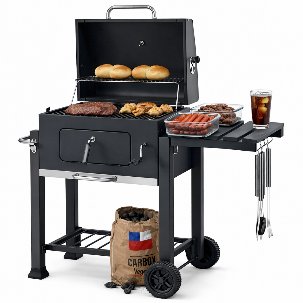 Parrilla A Carbón BBQ Con Tapa Termómetro Ruedas Para Quincho Jardimex-2