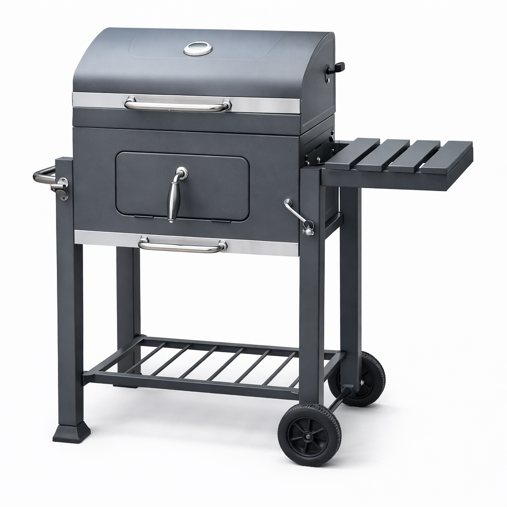 Parrilla A Carbón BBQ Con Tapa Termómetro Ruedas Para Quincho Jardimex-3