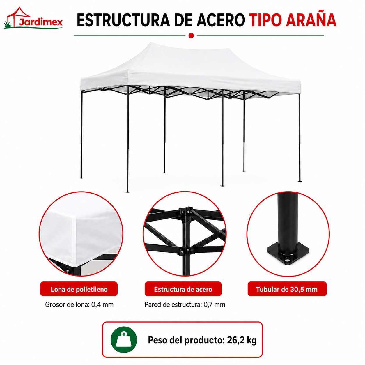 Toldo Plegable 3x6 Impermeable Araña Blanco-2