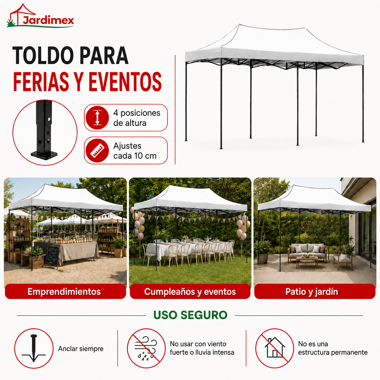 Toldo Plegable 3x6 Impermeable Araña Blanco-4