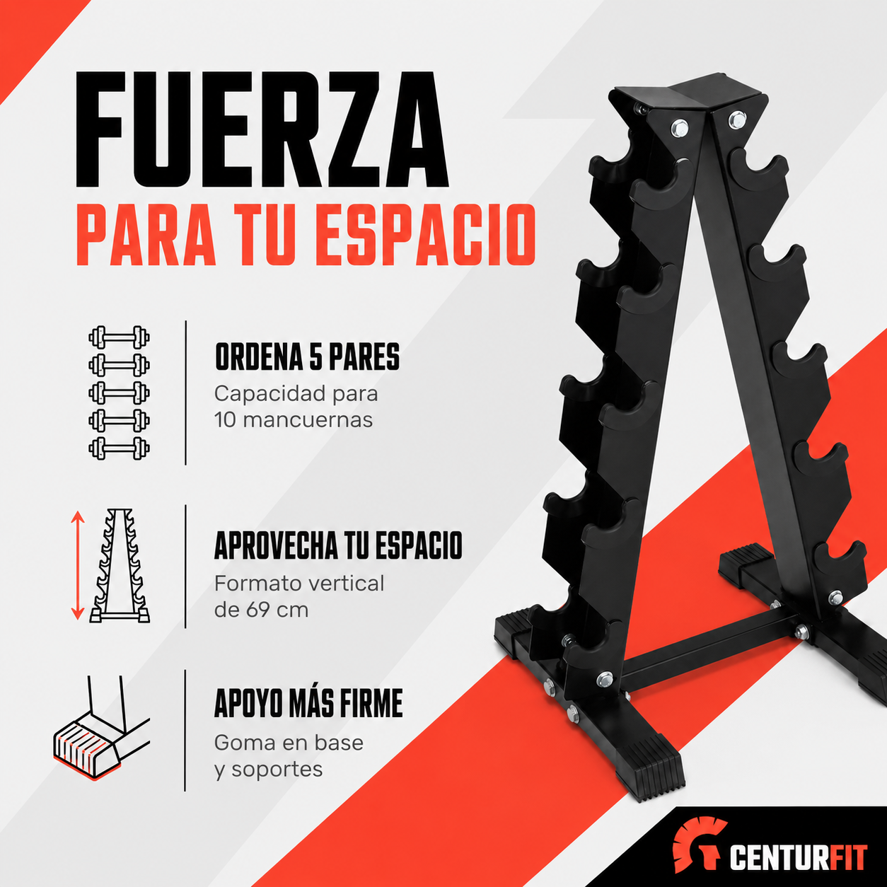 Rack Mancuernas Centurfit Gym Estante 5 Pares Pesas Torre-2