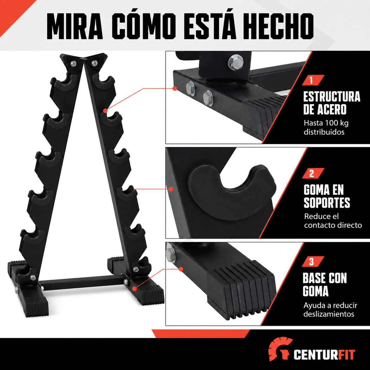Rack Mancuernas Centurfit Gym Estante 5 Pares Pesas Torre-3