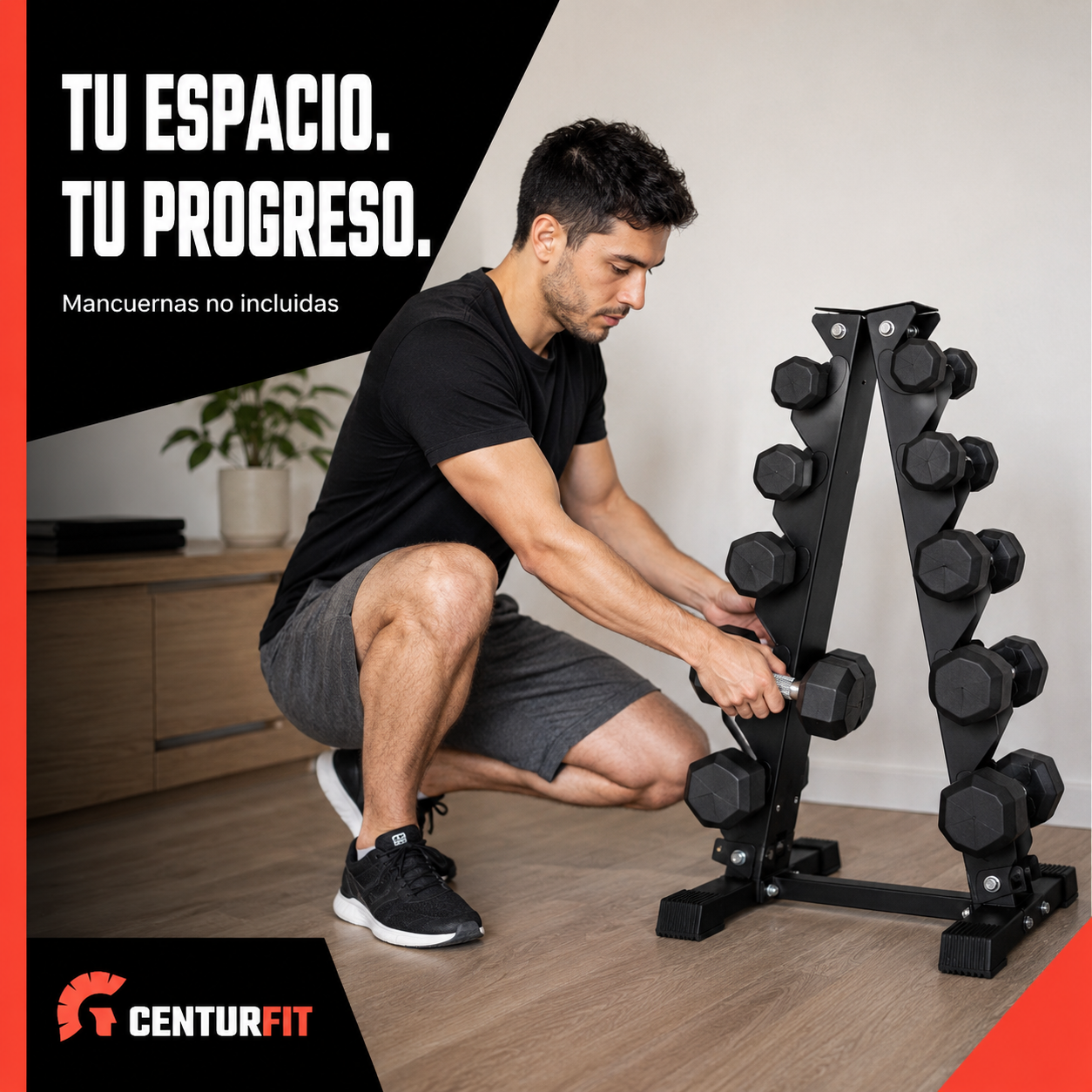 Rack Mancuernas Centurfit Gym Estante 5 Pares Pesas Torre-5
