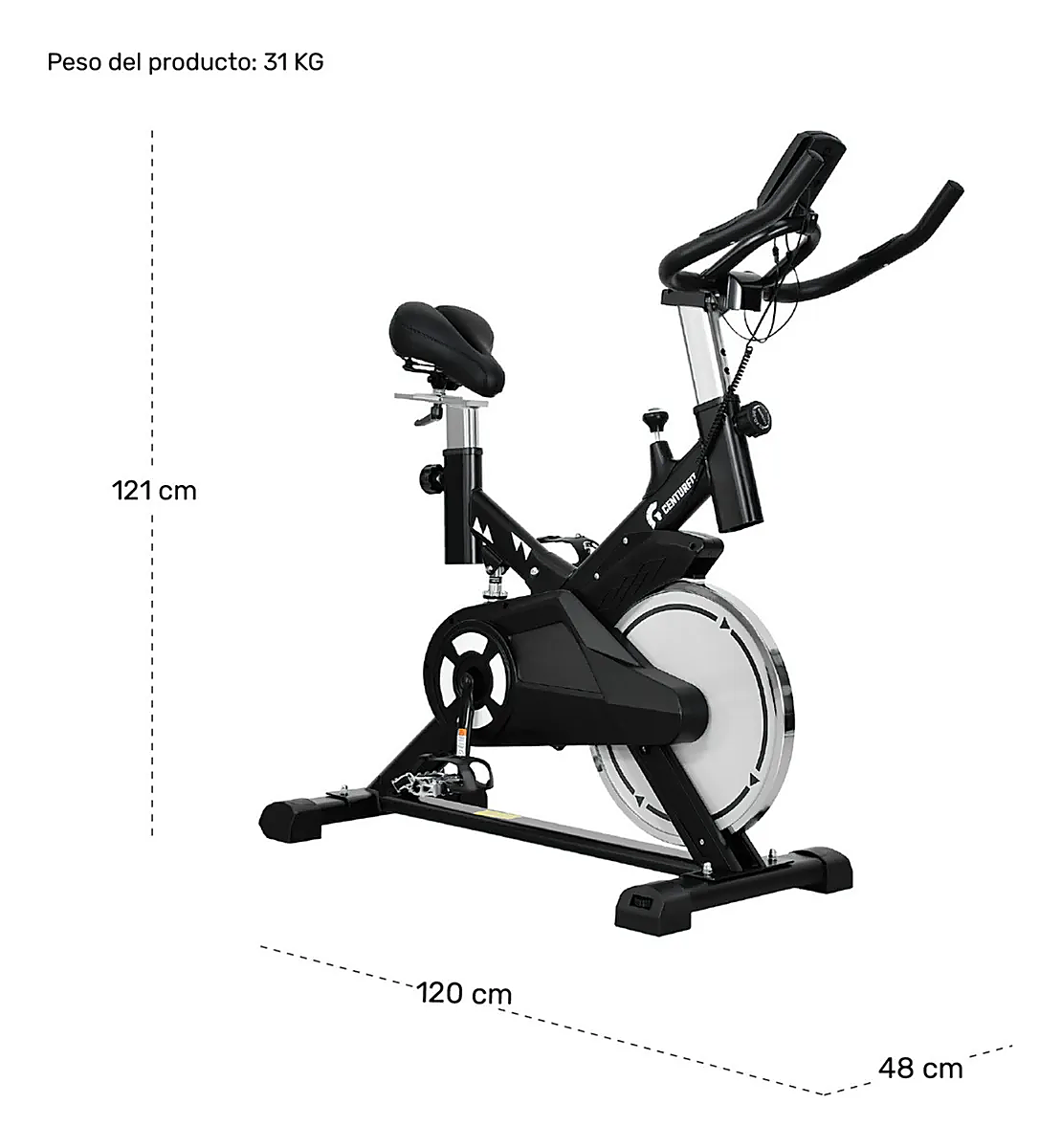 Bicicleta Spinning Volante 13kg Centurfit Resistencia Mecánica de Banda Pantalla-3