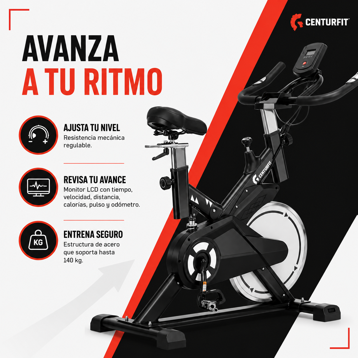 Bicicleta Spinning Volante 13kg Centurfit Resistencia Mecánica de Banda Pantalla-2