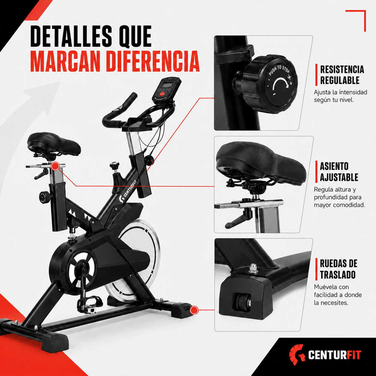 Bicicleta Spinning Volante 13kg Centurfit Resistencia Mecánica de Banda Pantalla-5