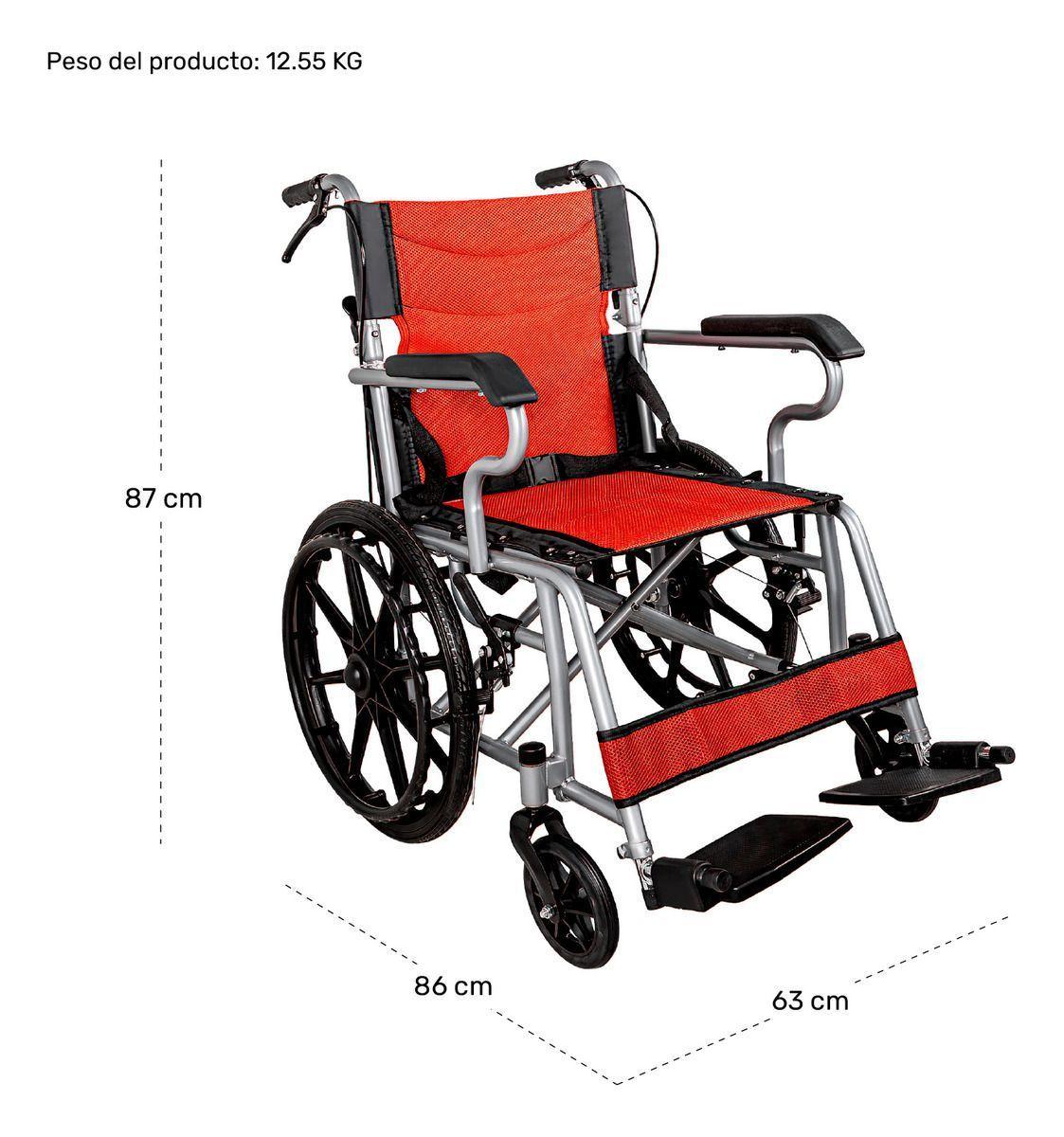Silla Ruedas Plegable Aluminio Ligera Premium Roja-7