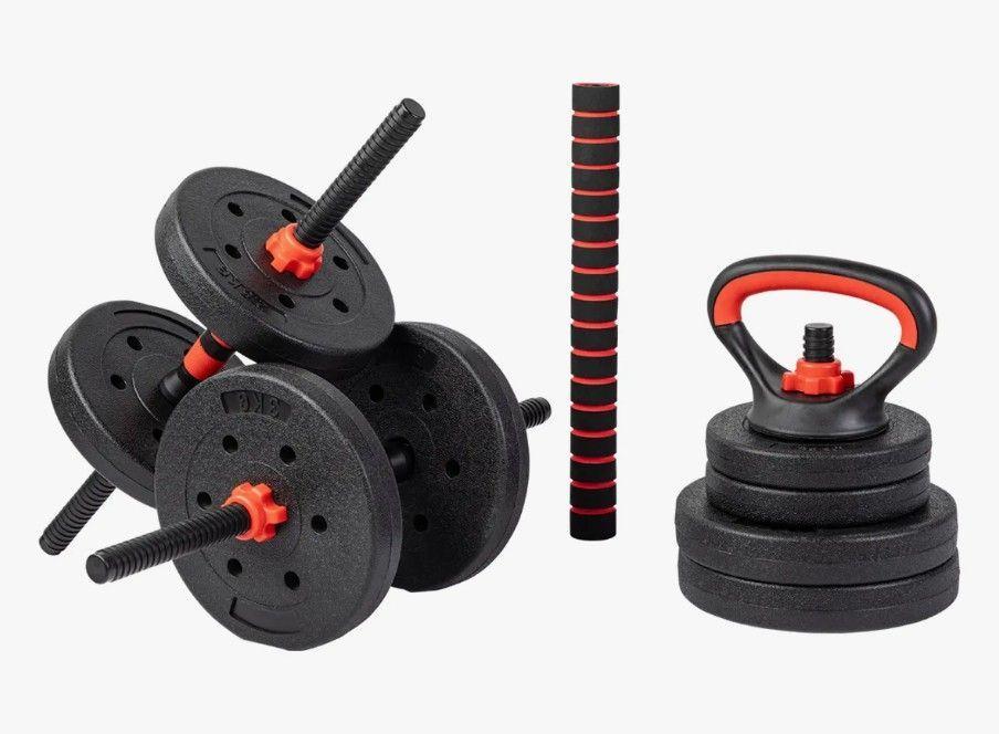 Set Mancuernas Barra Kettlebell Ajustable 3en1 Armable 20kg-2