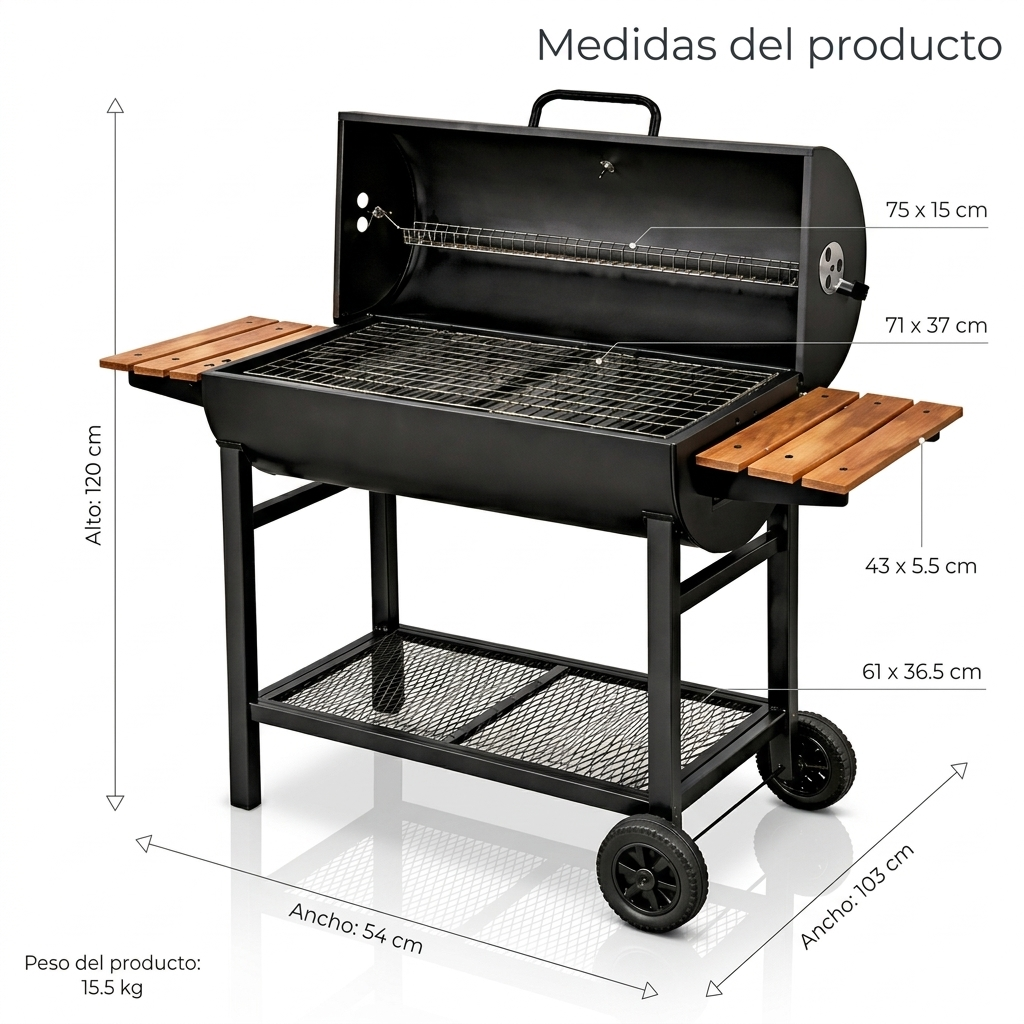 Parrilla Asador a Carbon Quincho Grill Bbq 70cm Movil Ruedas-4