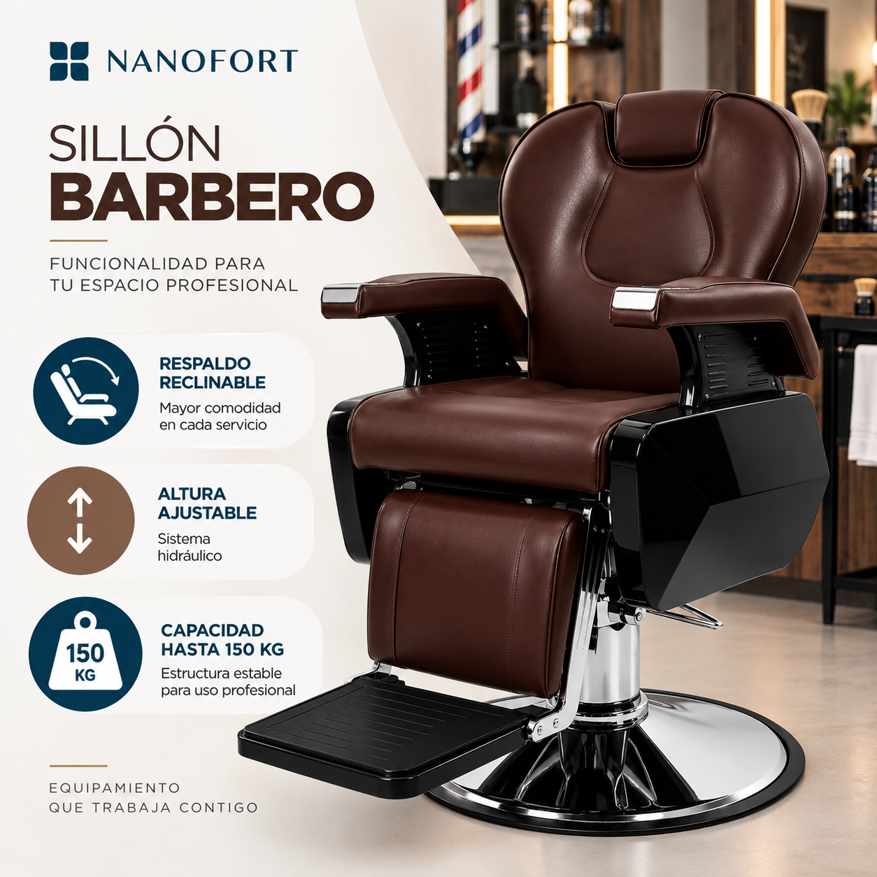 Sillon Barbero Neumatico Nanofort Barberia Peluqueria Spa Cafe-2