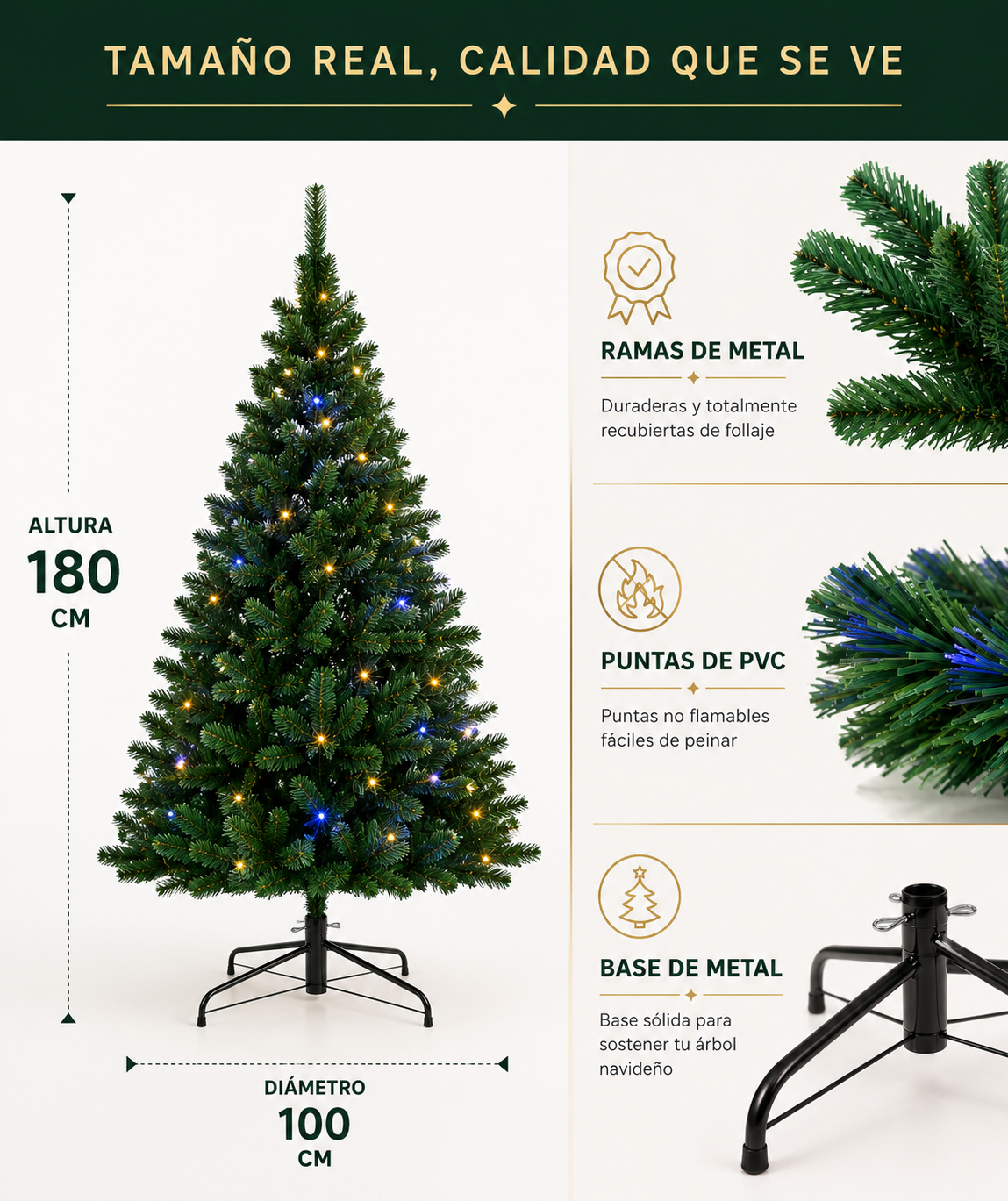 rbol De Navidad LED 180 Cm Con Luces Integradas Y Estrella Incluida Preiluminado Jardimex-1
