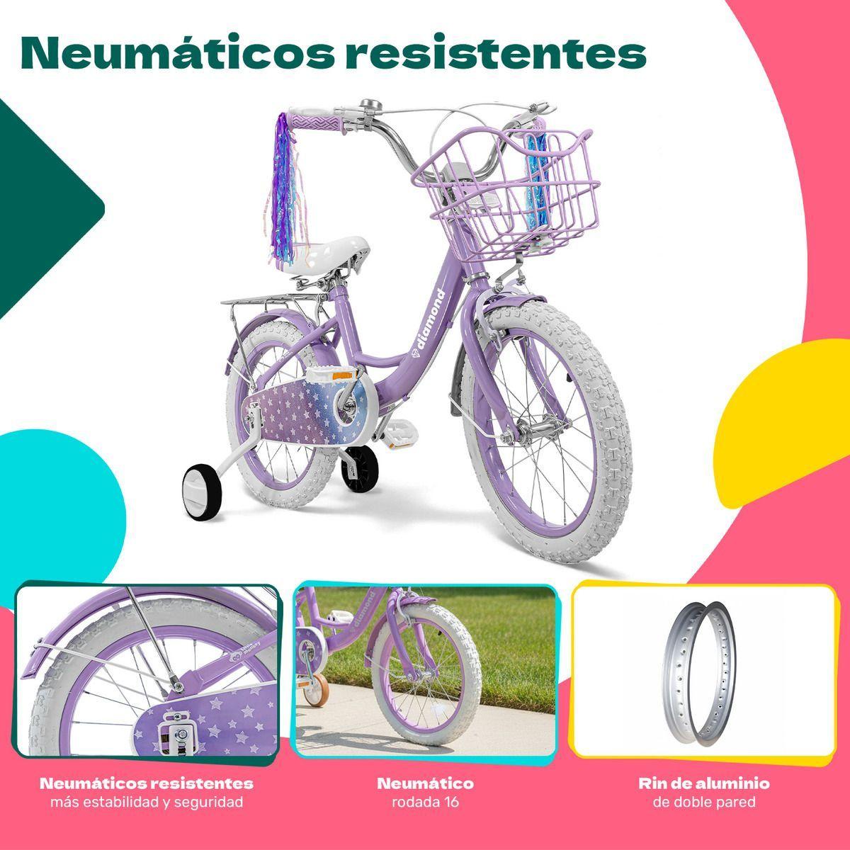 Bicicleta Infantil Morada Ni a Rodada 16 Con Canasta Color Morado Tama o Del Cuadro S-2