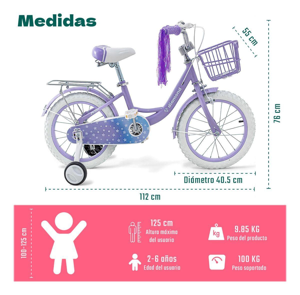 Bicicleta Infantil Morada Ni a Rodada 16 Con Canasta Color Morado Tama o Del Cuadro S-4
