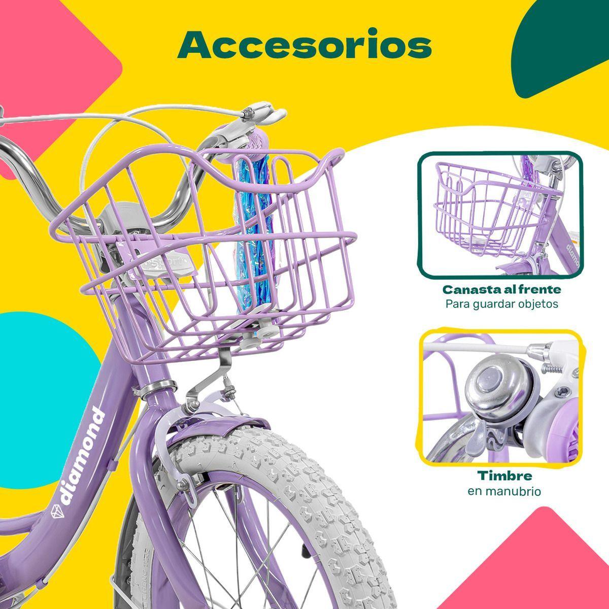 Bicicleta Infantil Morada Ni a Rodada 16 Con Canasta Color Morado Tama o Del Cuadro S-5
