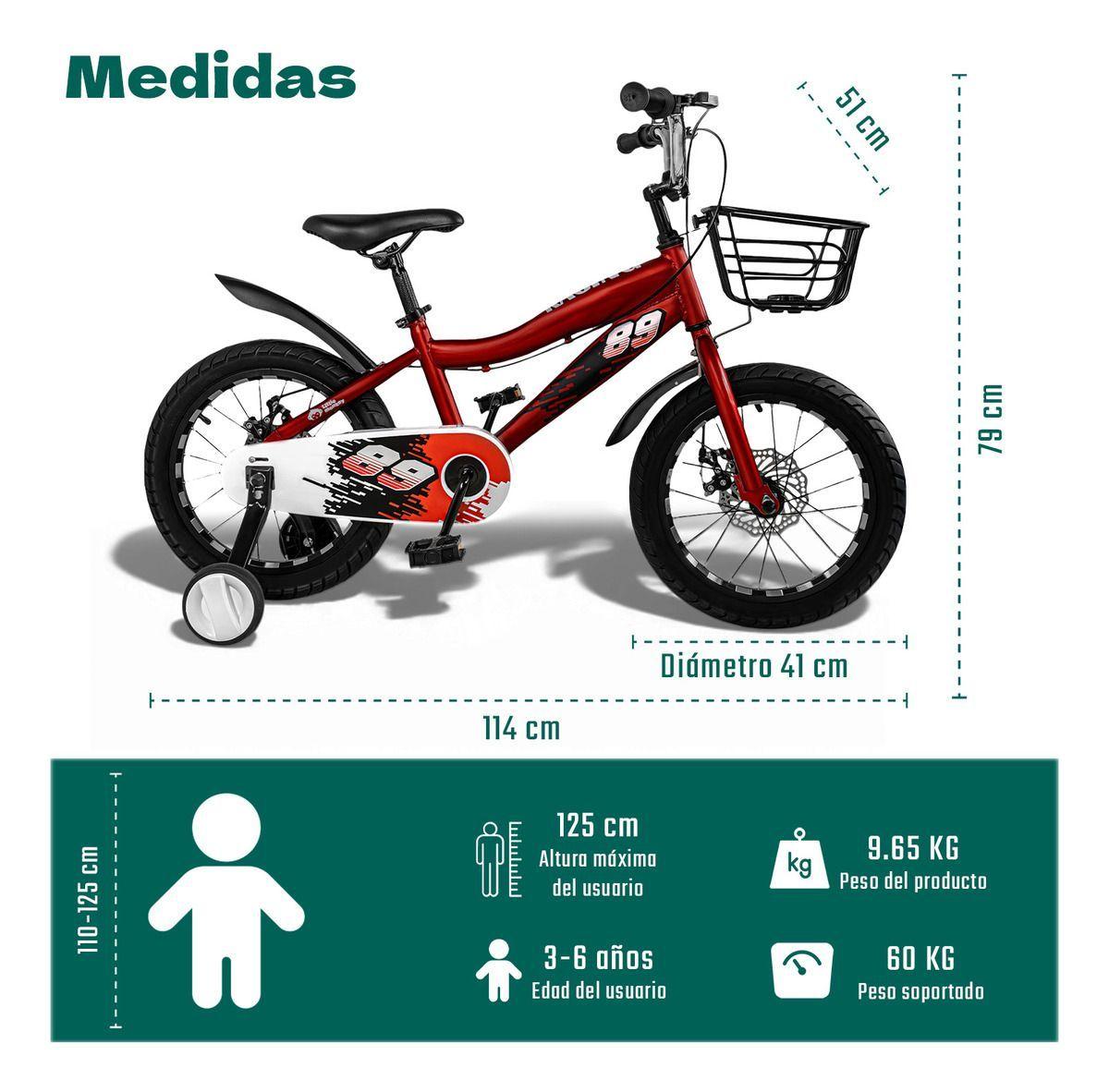 Bicicleta Ni os Infantil Roja Aro 16 Canasta Racing Rojo-7