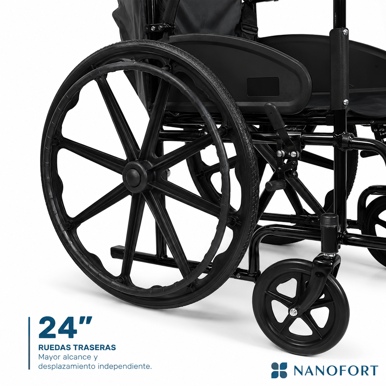 Silla De Ruedas Manual Plegable 24 Acero 130 Kg Nanofort Apoyapi s Removibles Color Negro-5