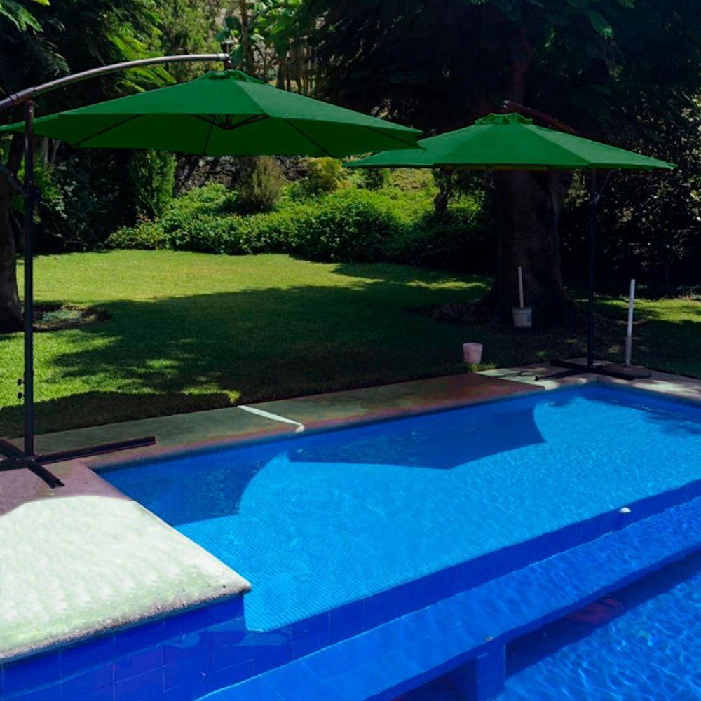 Quitasol 3 mt Verde Plegable Extensible Pedestal Sombrilla Redondo -6