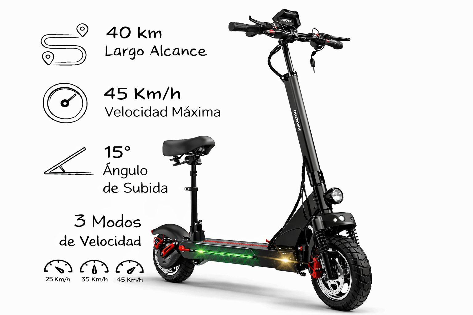 Scooter Eléctrico Centurfit 55 Km/h 40km de Autonomía Negro 1000W Plegable con Asiento-2