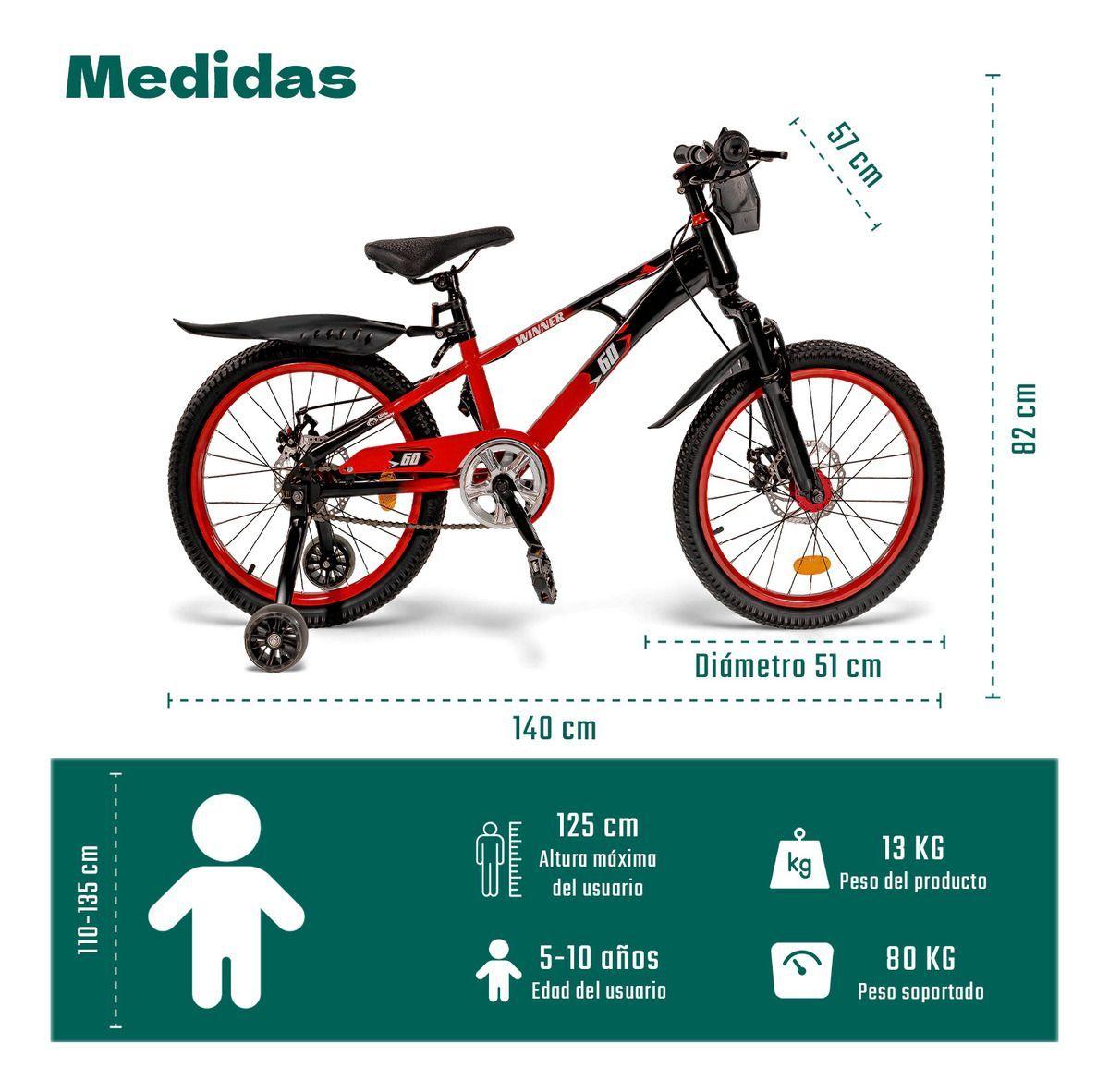 Bicicleta Infantil Rodada 20 Ni os Bici Color Rojo Luces Led Tama o Del Cuadro L-7
