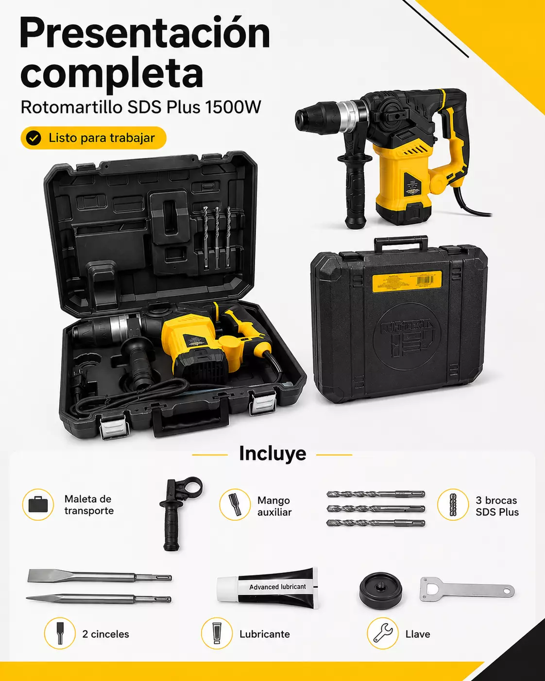 Rotomartillo Taladro Industrial Uso Rudo 220 V 1500w Color Amarillo-2
