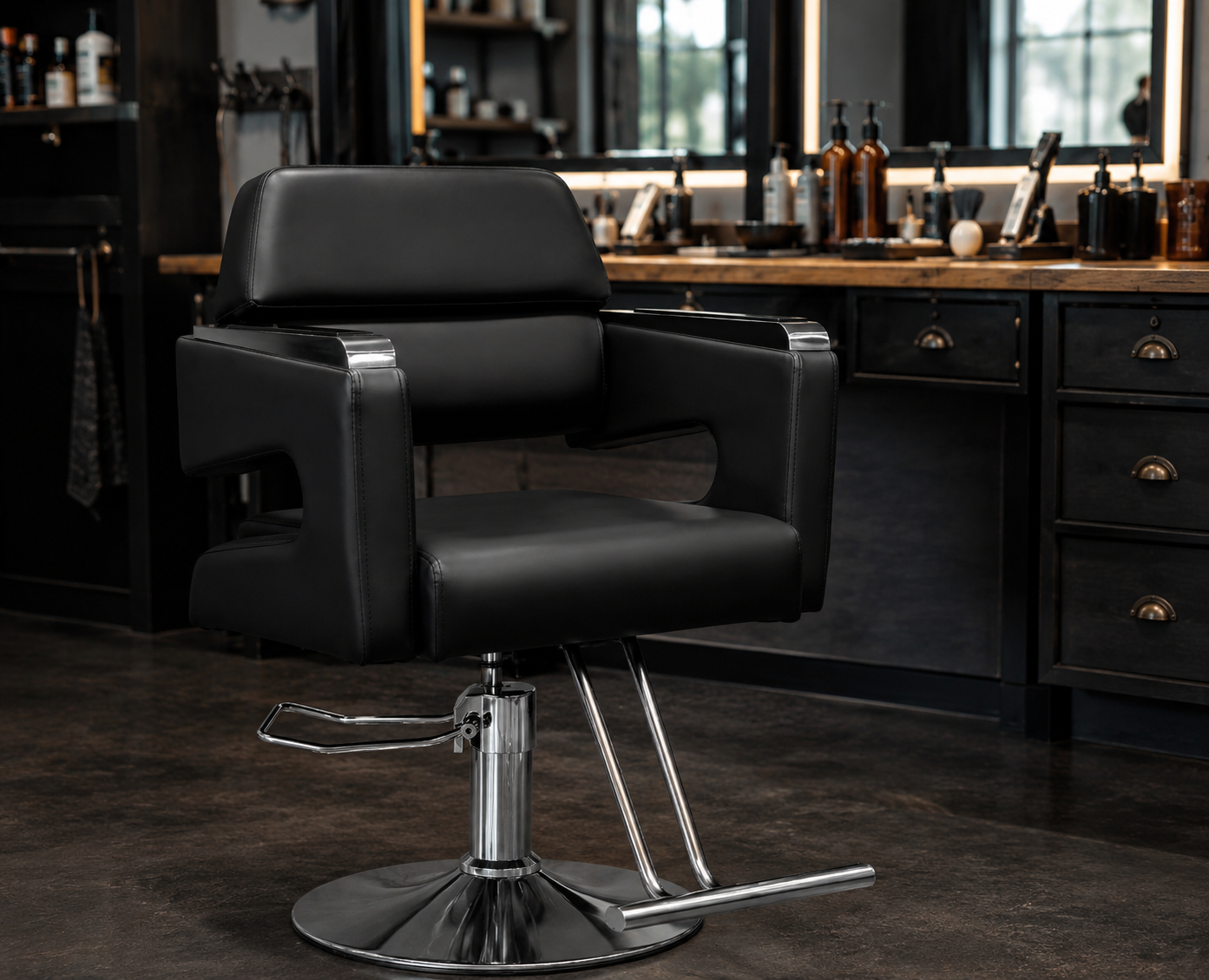 Silla Barber a Hidr ulica Ajustable Giro 360 Apoyapi s 150 Kg Color Negro-4