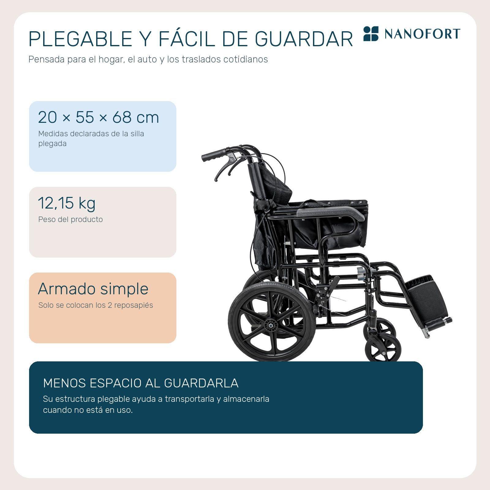 Silla de Ruedas Manual Plegable 120 kg Doble Freno-2