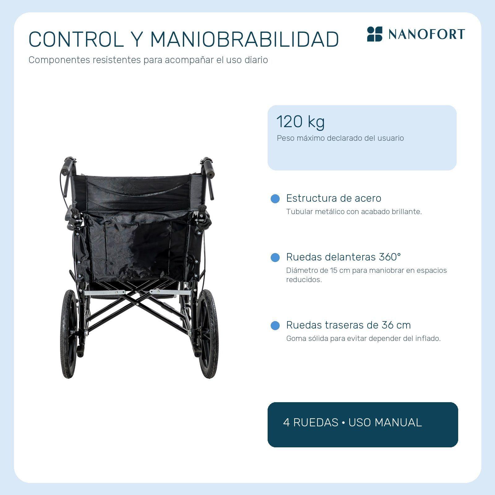 Silla de Ruedas Manual Plegable 120 kg Doble Freno-4