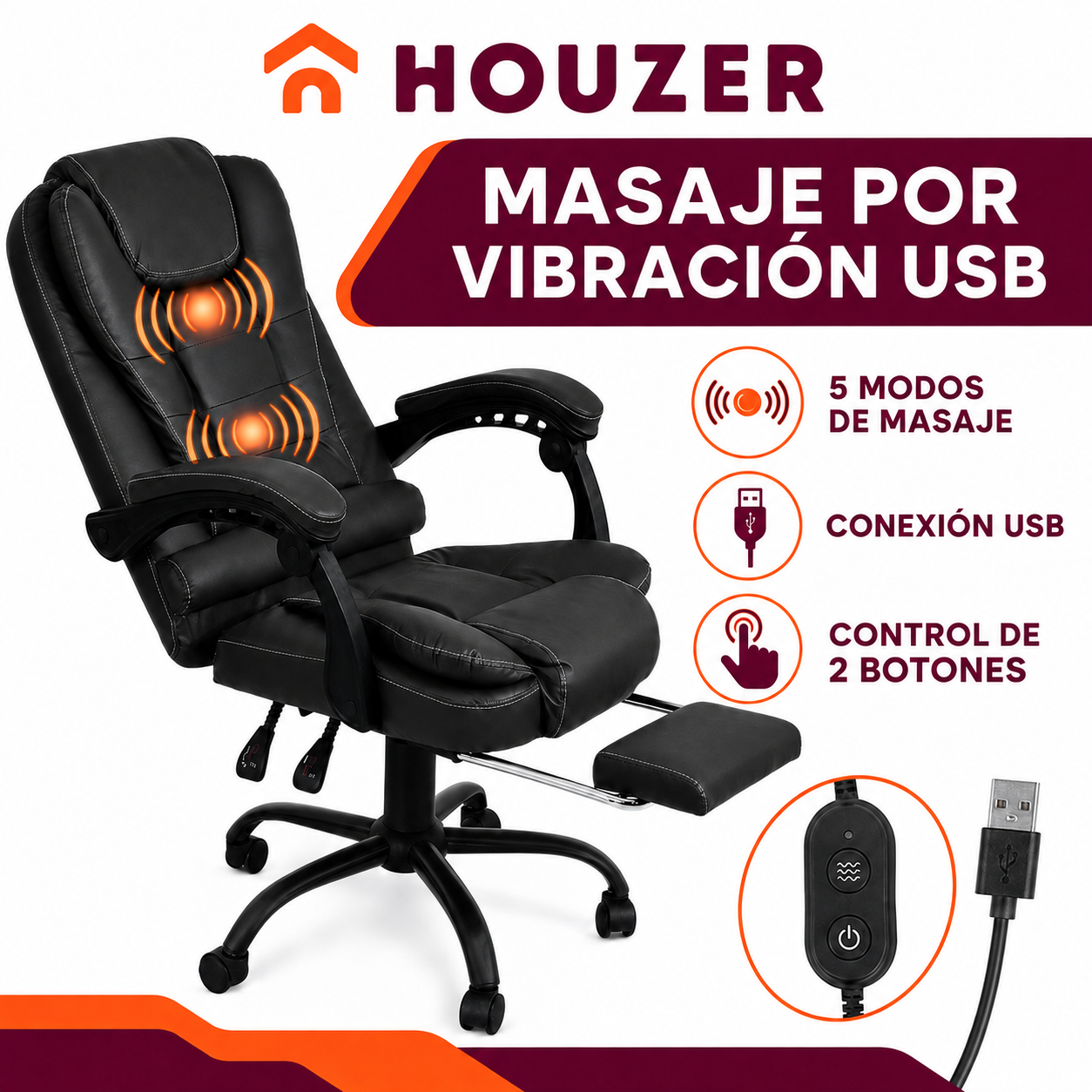 Silla de Escritorio de Oficina Ejecutiva  Giratoria Doble Masaje  o Vinipiel-2