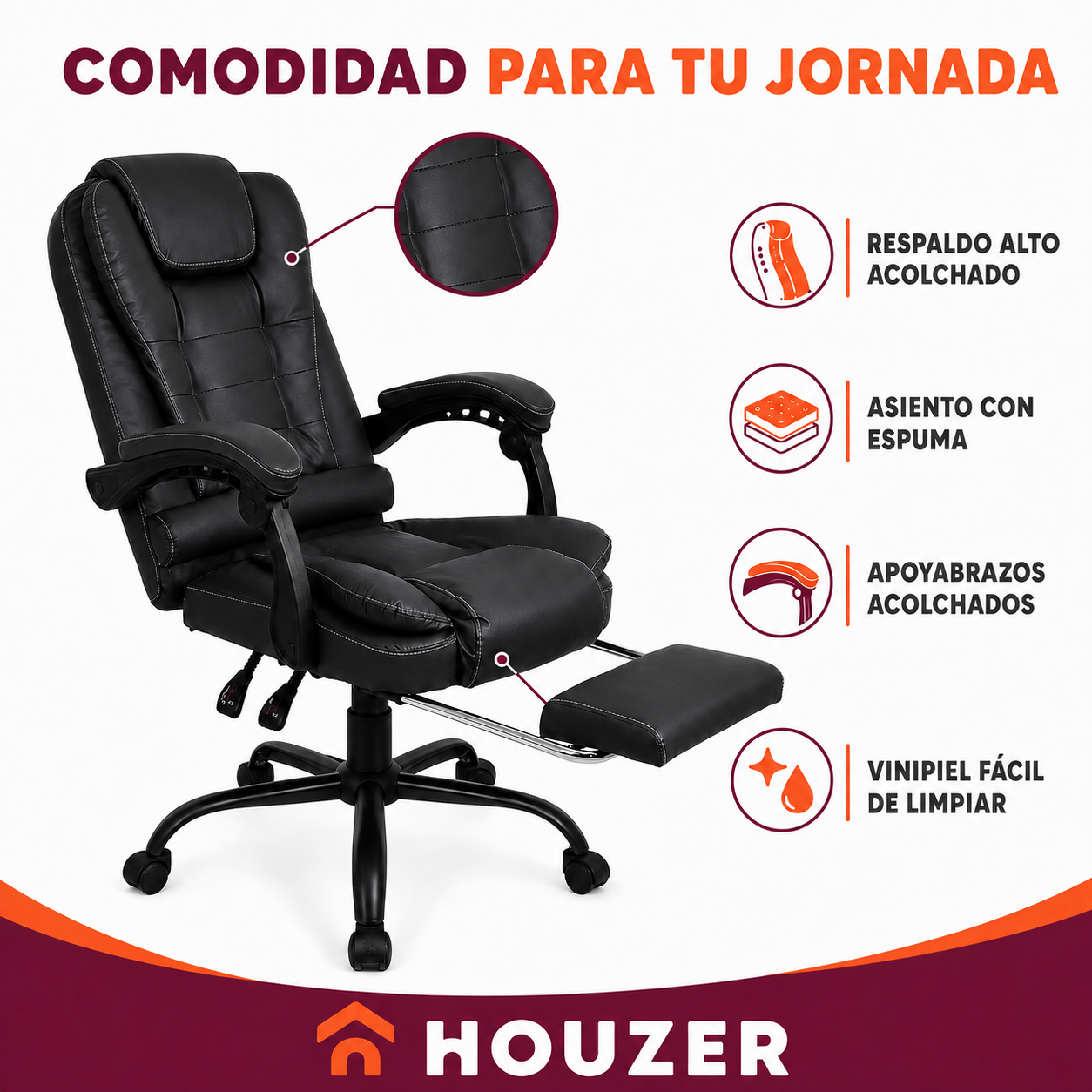 Silla de Escritorio de Oficina Ejecutiva  Giratoria Doble Masaje  o Vinipiel-3