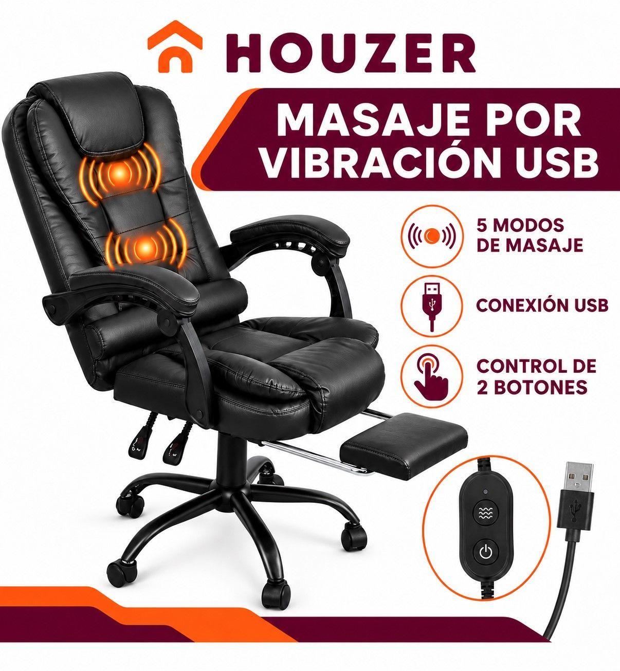 Silla Oficina Ejecutiva Escritorio Reclinable Con Masajeador Reposapies Vinipiel-2
