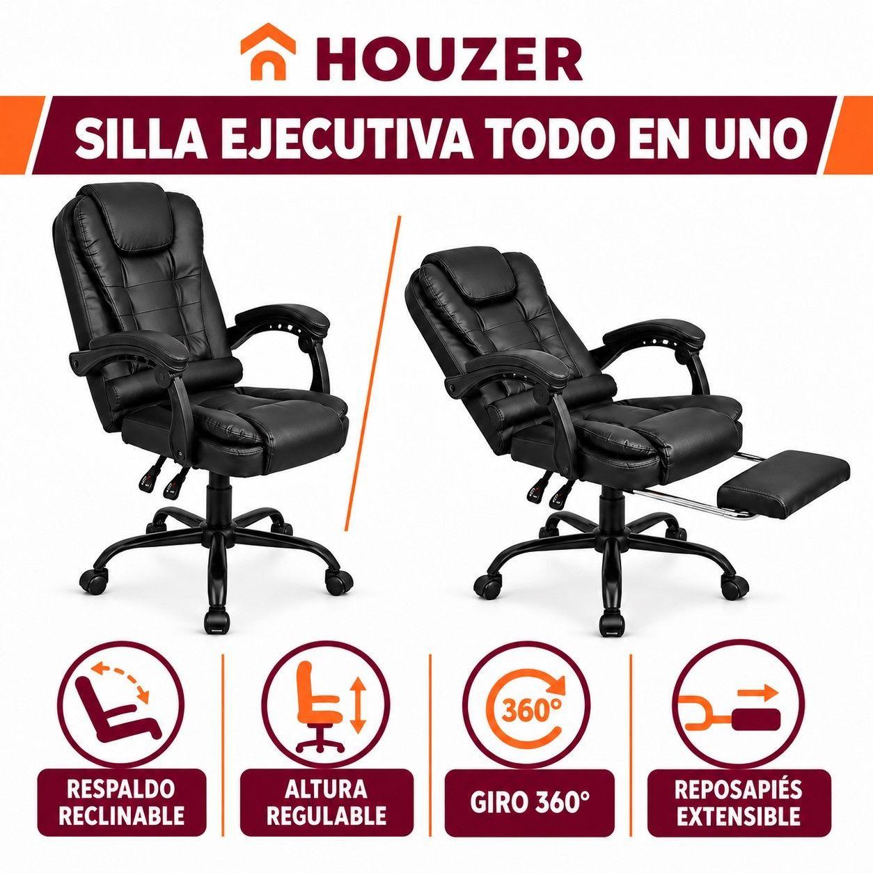 Silla Oficina Ejecutiva Escritorio Reclinable Con Masajeador Reposapies Vinipiel-3