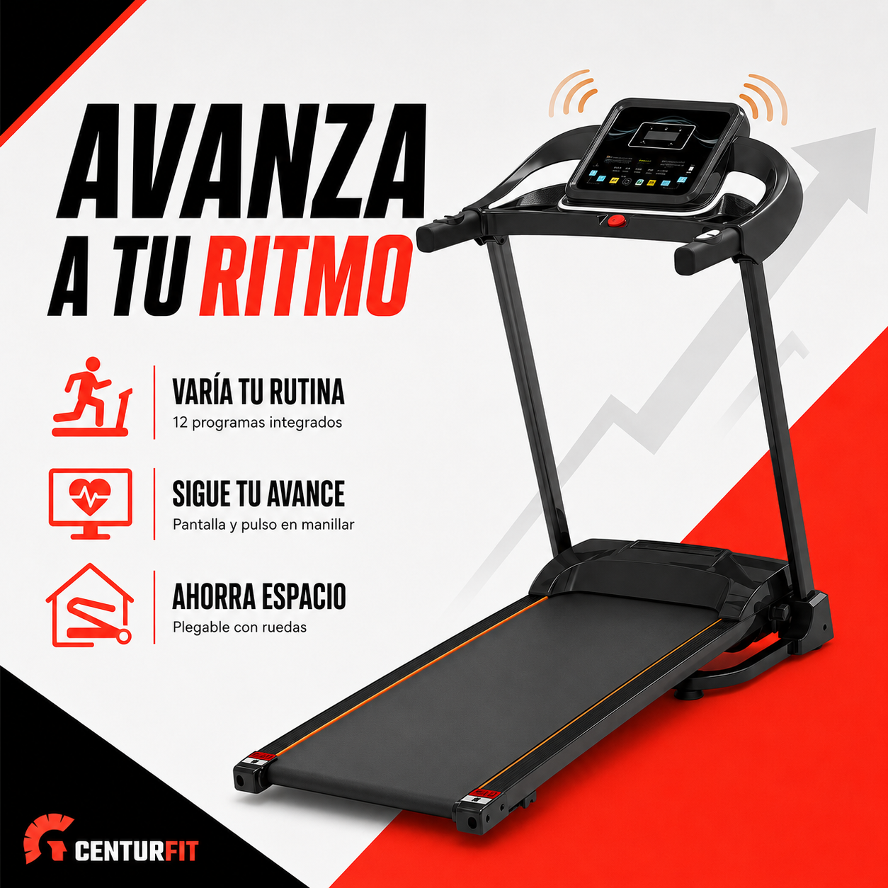 Trotadora Plegable C8050 Centurfit 10 Km/h Pantalla Bluetooth 1.8 Hp Profesional-2