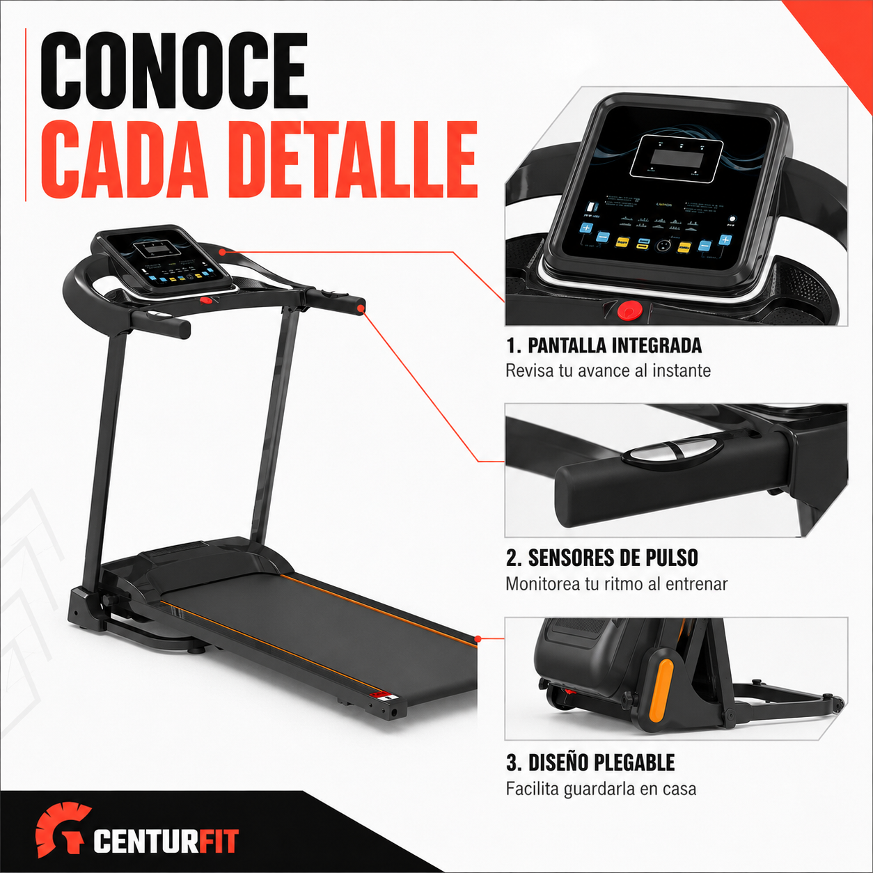 Trotadora Plegable C8050 Centurfit 10 Km/h Pantalla Bluetooth 1.8 Hp Profesional-4