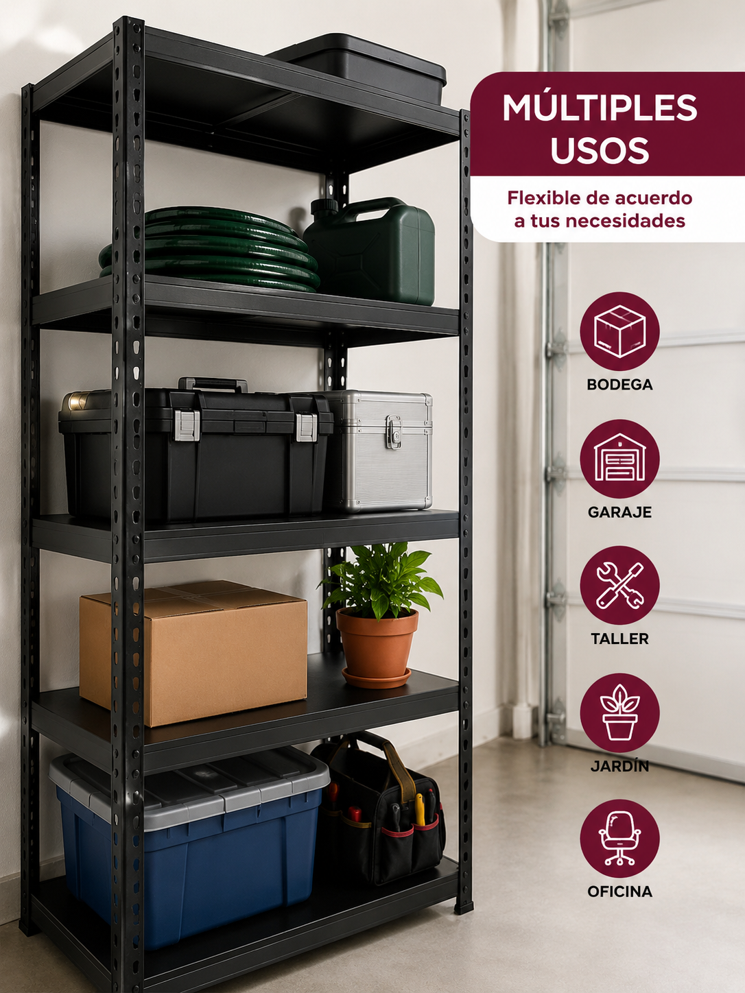 Estante Metalico Negro Rack Pack 5 Niveles 180x90x40 Cm Soporta 180 Kg-4