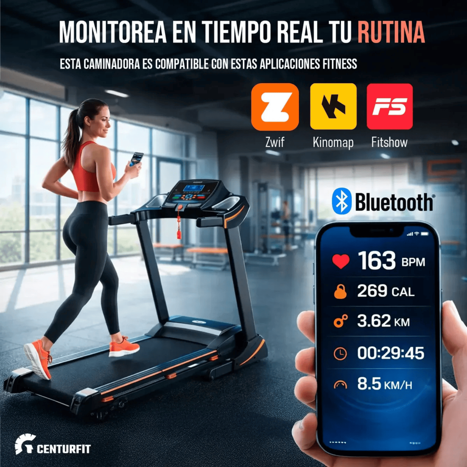 Caminadora Electrica Centurfit 1.25 Hp Bocinas Fitness-2