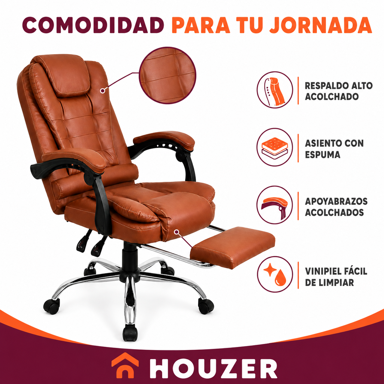 Silla Oficina Ejecutiva Escritorio Giratoria Doble Masaje Color Café Material Del Tapizado Vinipiel-3